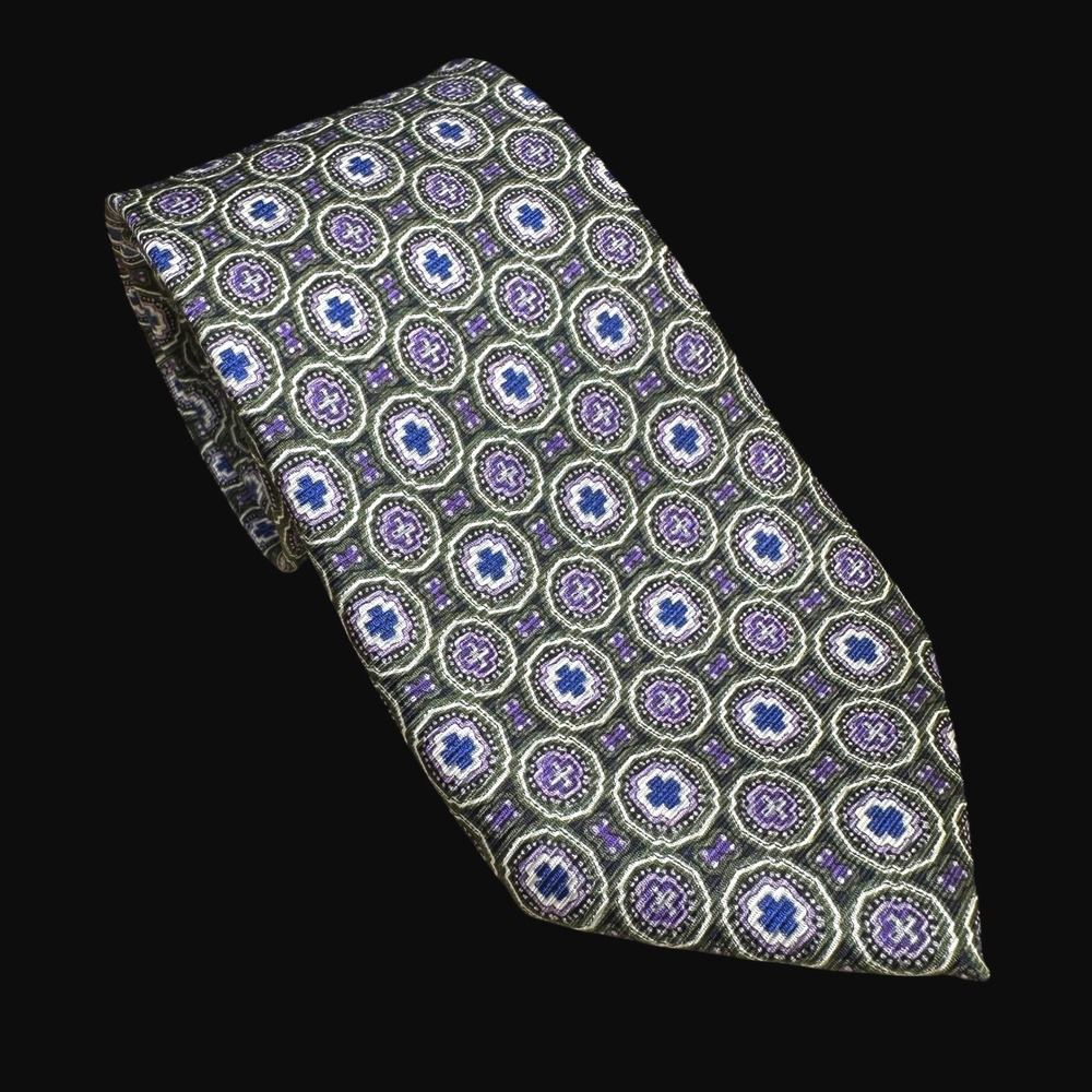 Cape Cod Neckwear Mens Silk Tie Purple Blue Green Geometric Medallion Pattern